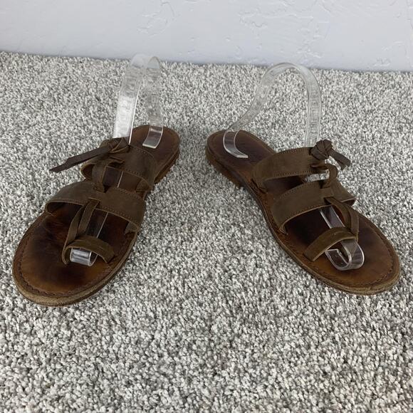 Free People X faryl robin Sandals Womens Size 10 Brown Leather Strappy Toe Loop - Picture 1 of 11